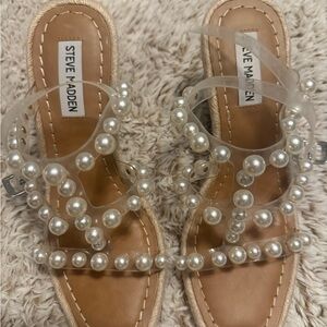 Steve Madden Tan Pearl Embellished Sandals